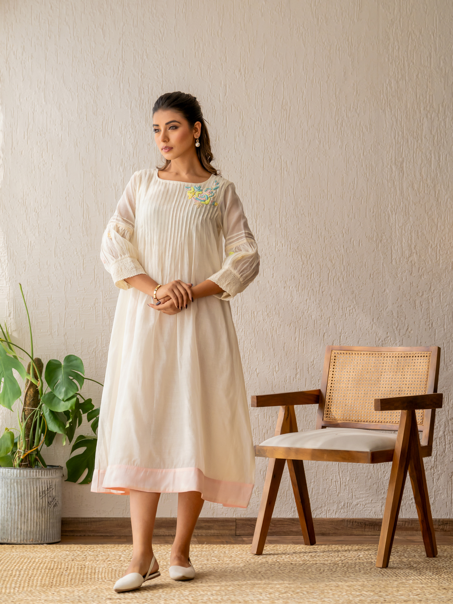 Ivory Resham Roses Dress