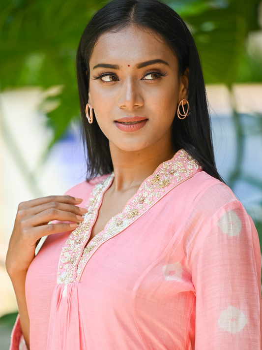 Pink Bhandej Pearl Kurta Set