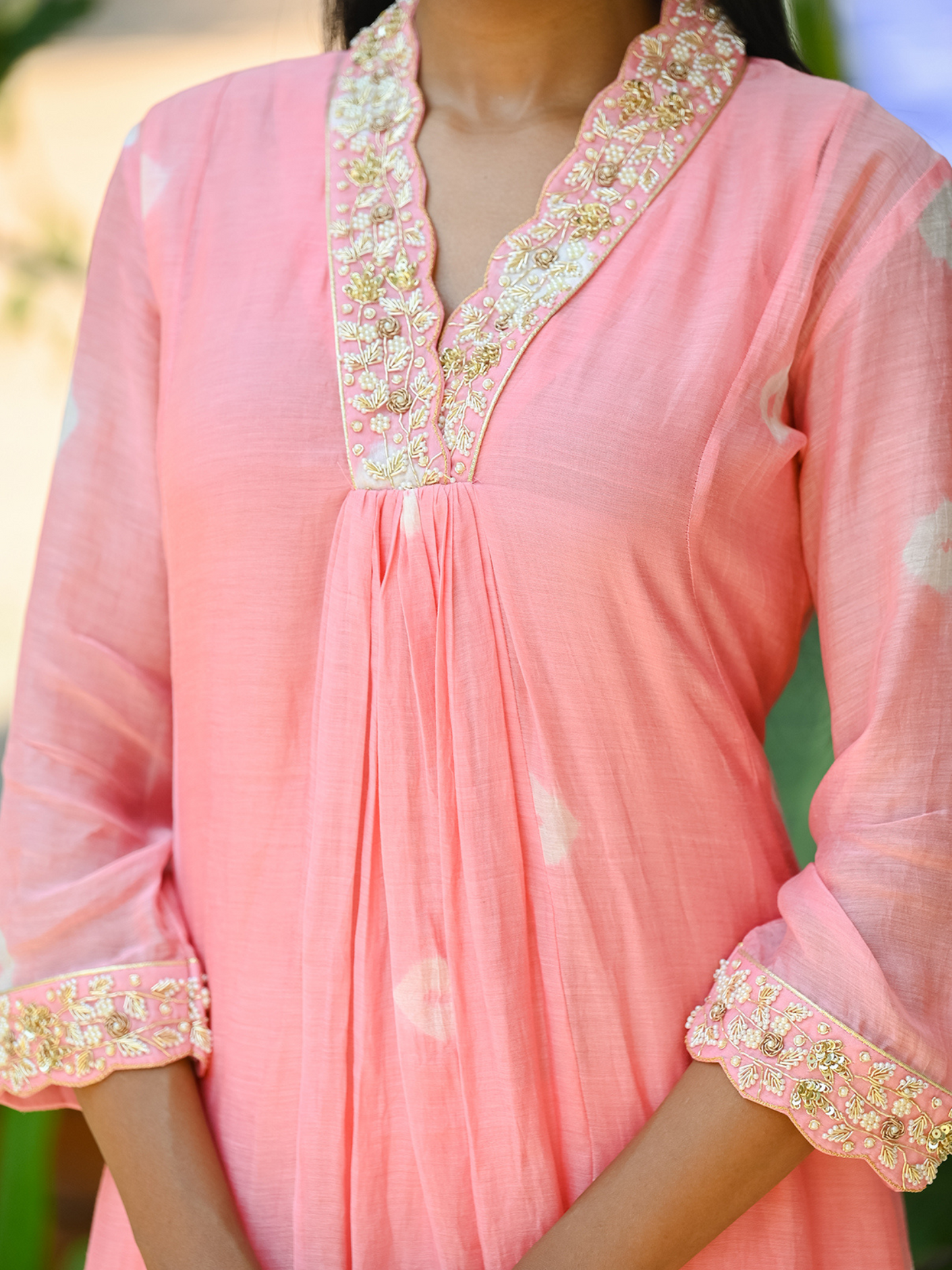 Pink Bhandej Pearl Kurta Set