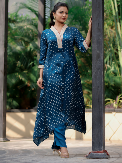 Blue Bhandej Kurta Set