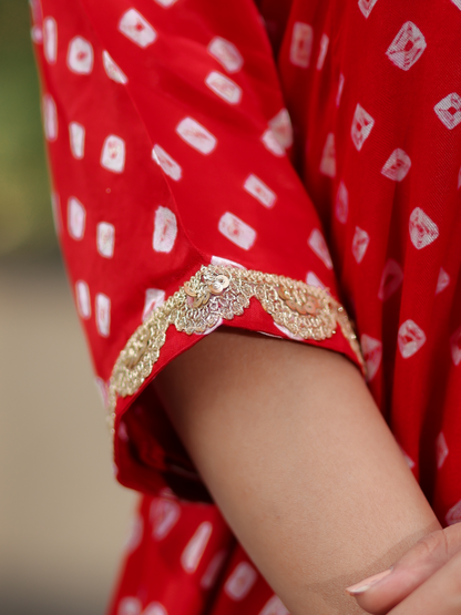 Red Bhandej Kurta Set