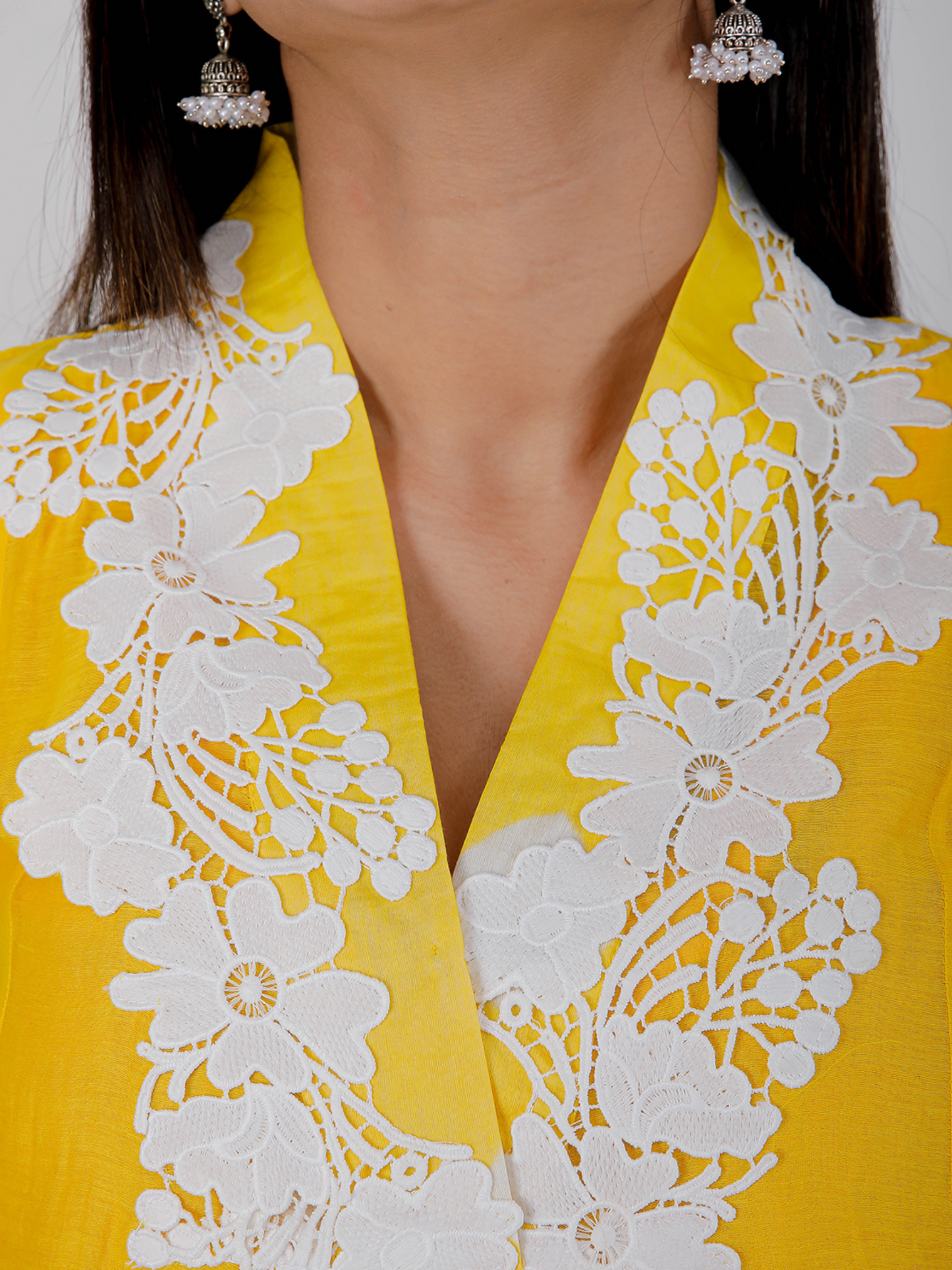 Yellow Floral Bhandej Kurta Set