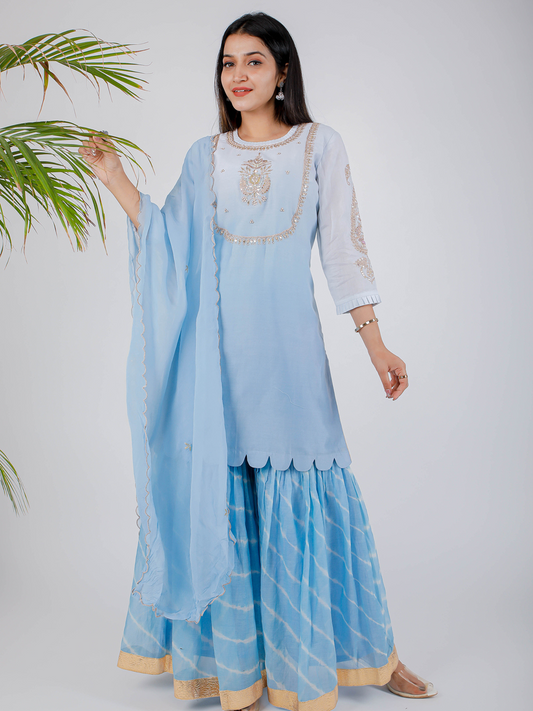 Azure Blue Sharara Set