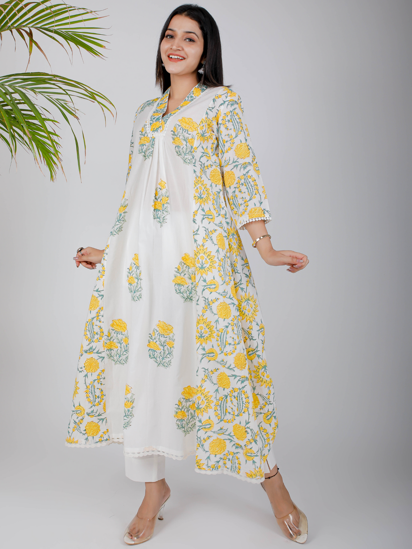 Yellow block kurta