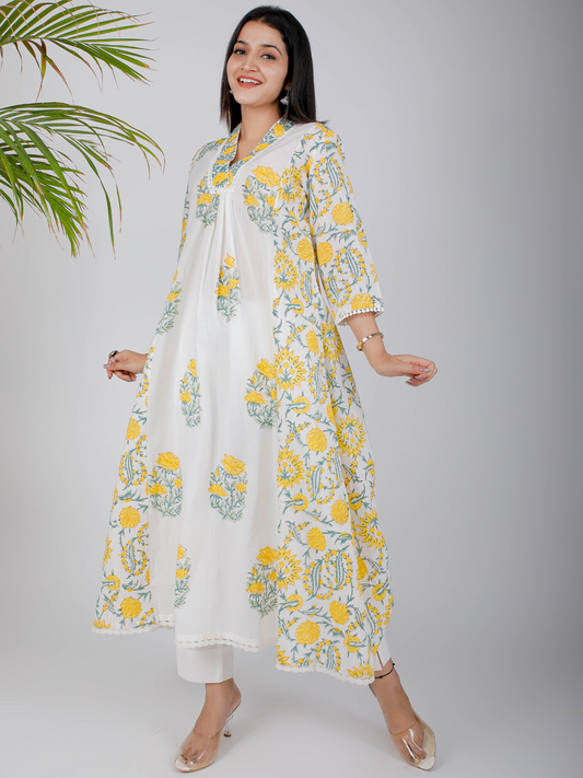 Yellow block kurta