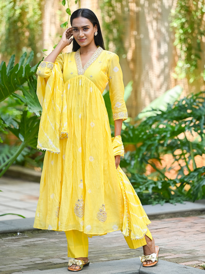 Yellow Tie Dye Kurta Set