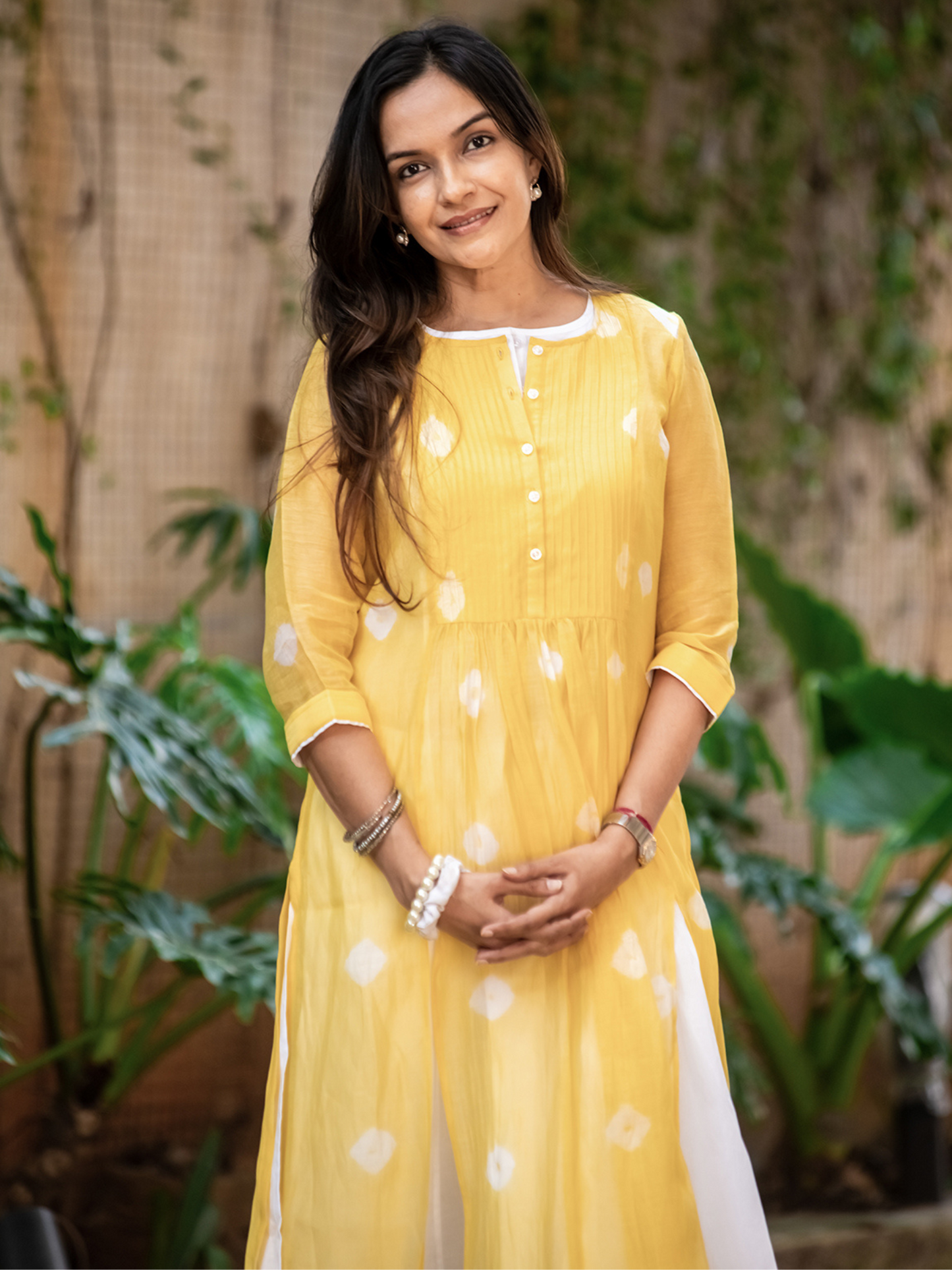 Yellow Bhandej Kurta Set