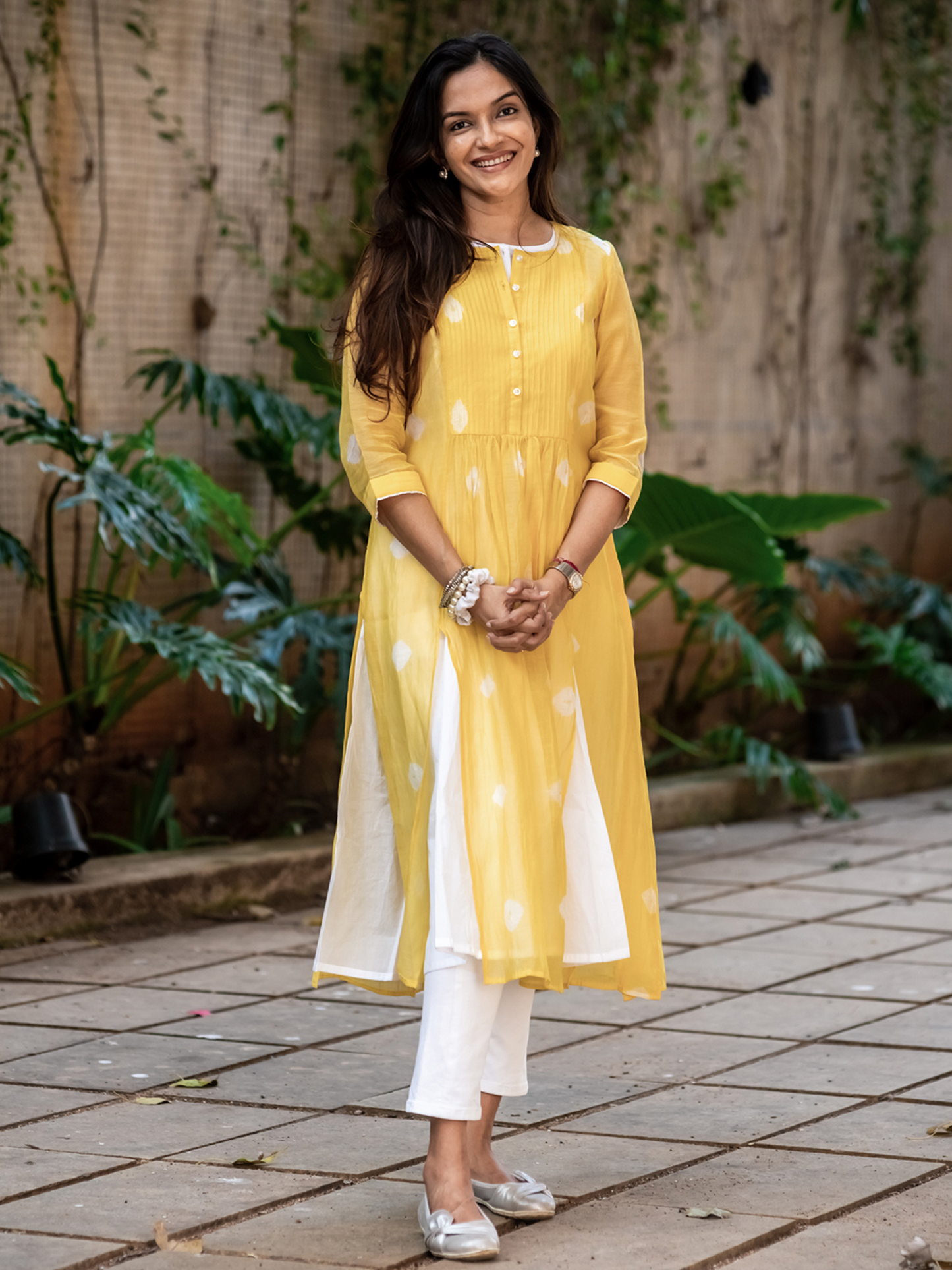 Yellow Bhandej Kurta Set