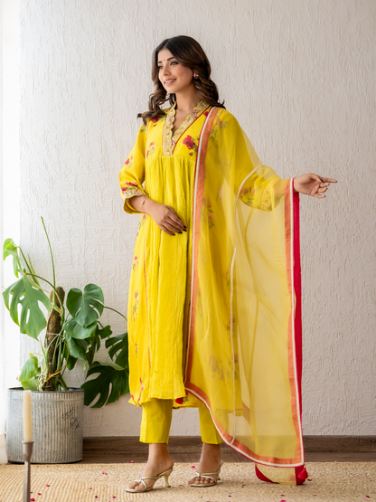 Yellow Floral Kurta Set