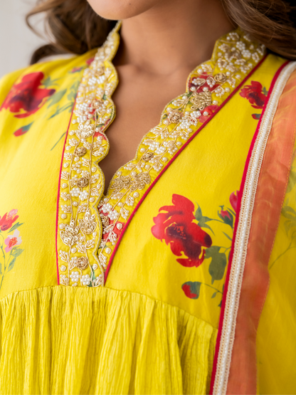 Yellow Floral Kurta Set