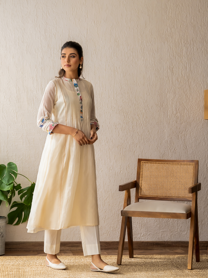 Ivory Pleated Kurta Set