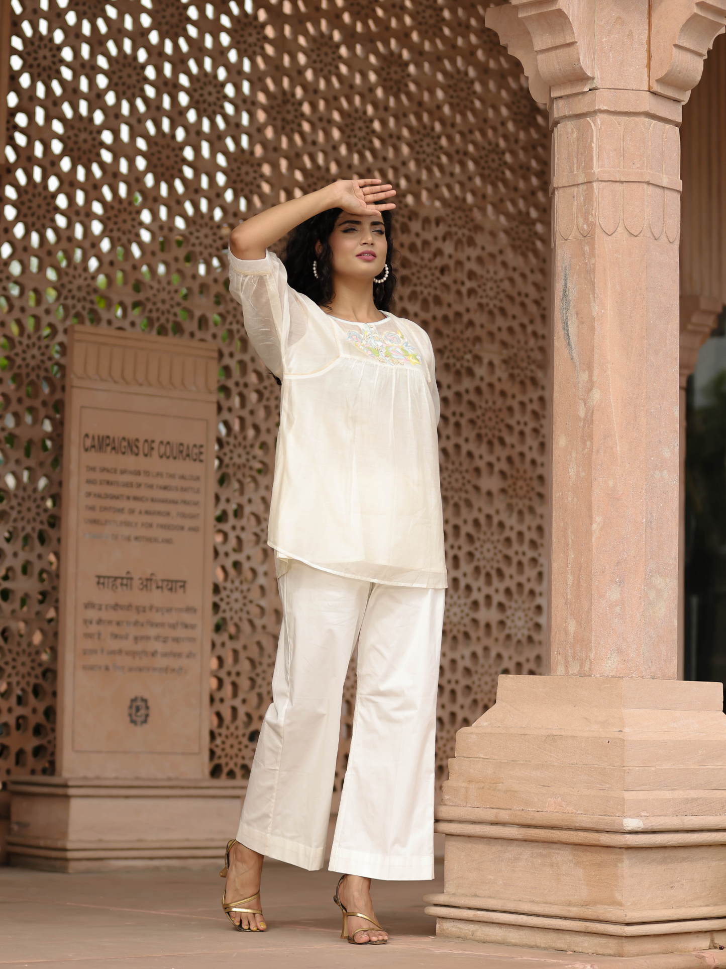 Resham Roses Ivory Tunic Set