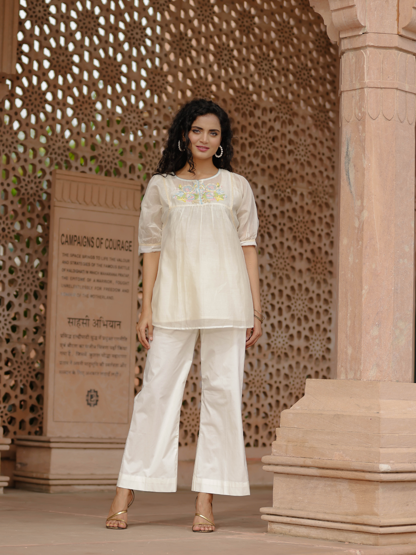 Resham Roses Ivory Tunic Set