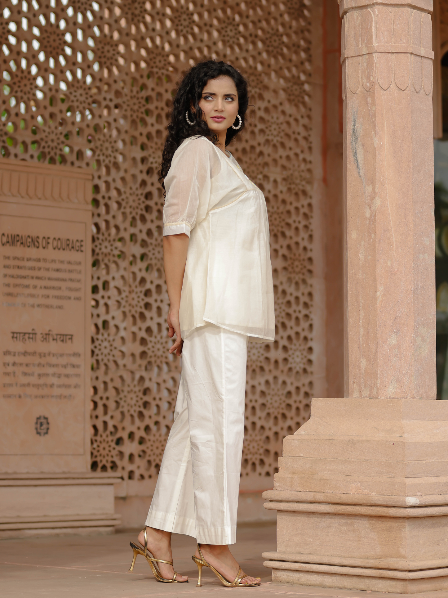 Resham Roses Ivory Tunic Set