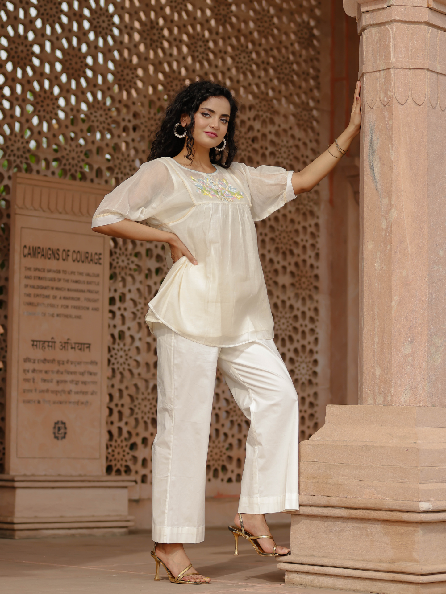 Resham Roses Ivory Tunic Set