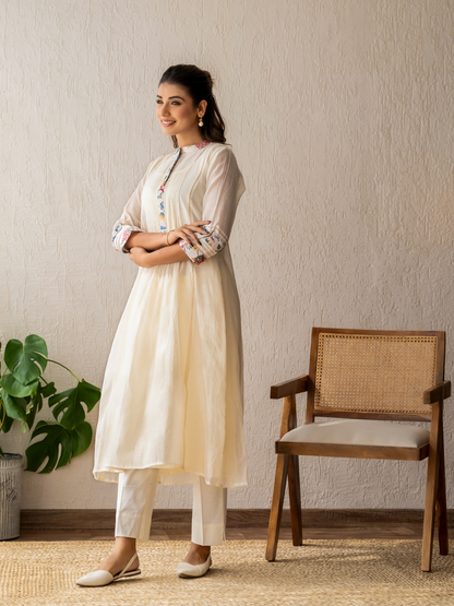 Ivory Pleated Kurta Set