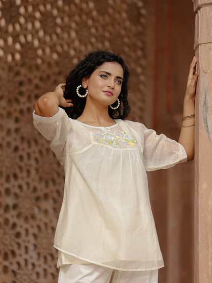 Resham Roses Ivory Tunic Set