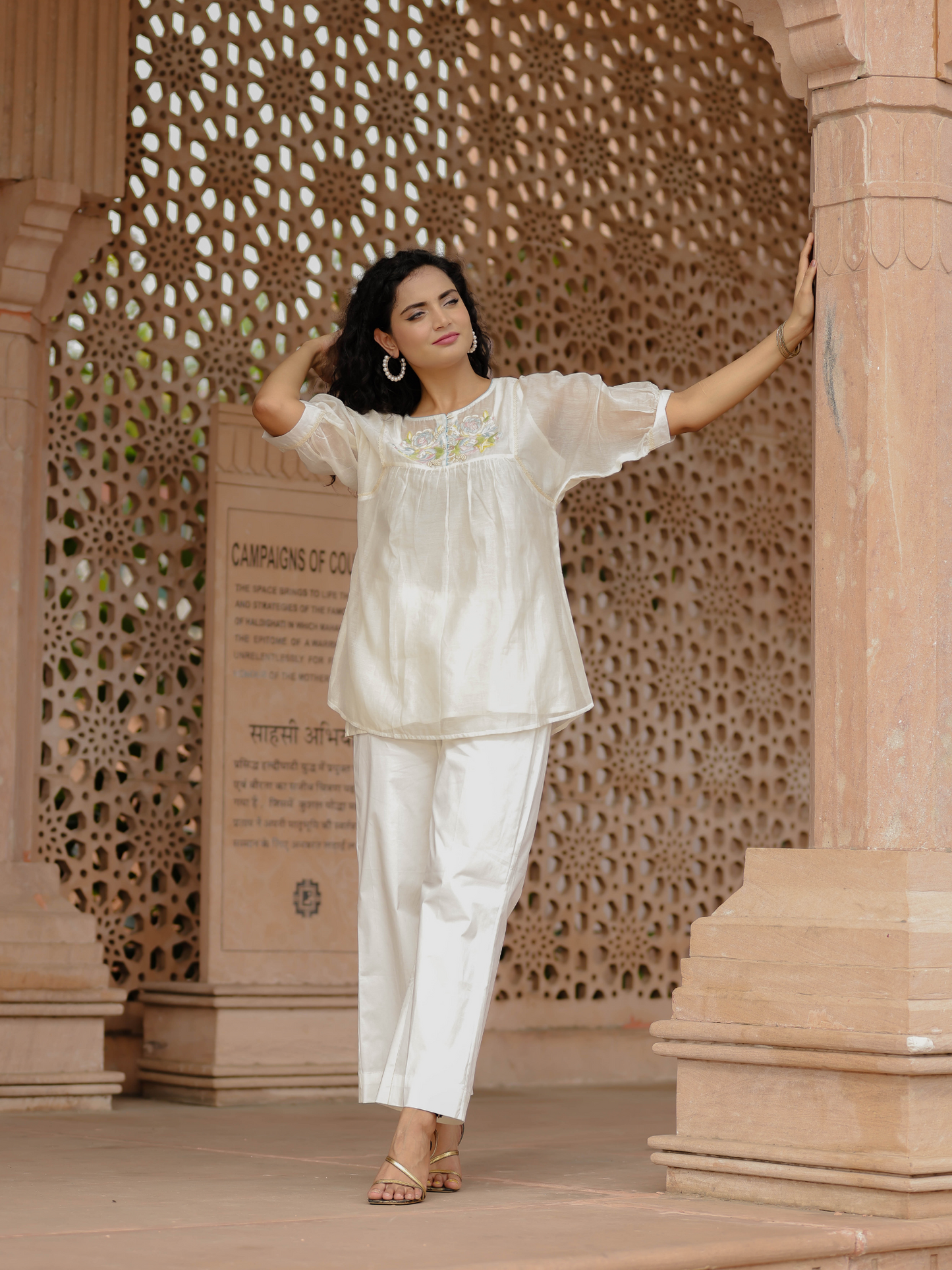 Resham Roses Ivory Tunic Set