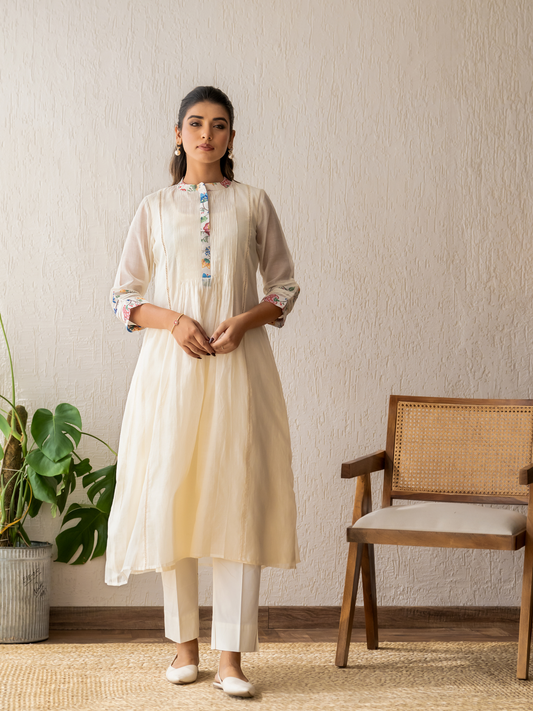 Ivory Pleated Kurta Set