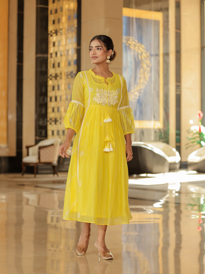 Resham Roses Yellow Dress