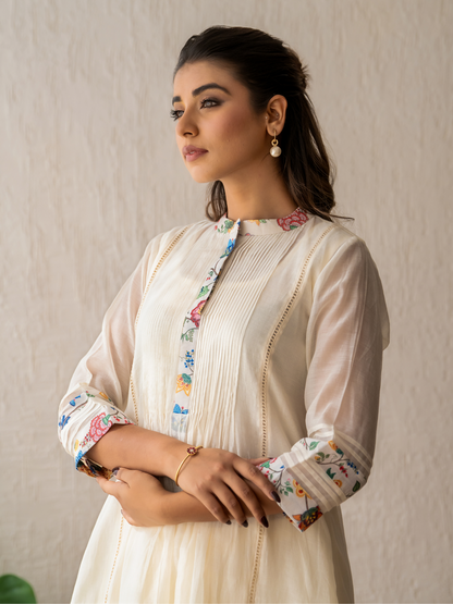 Ivory Pleated Kurta Set