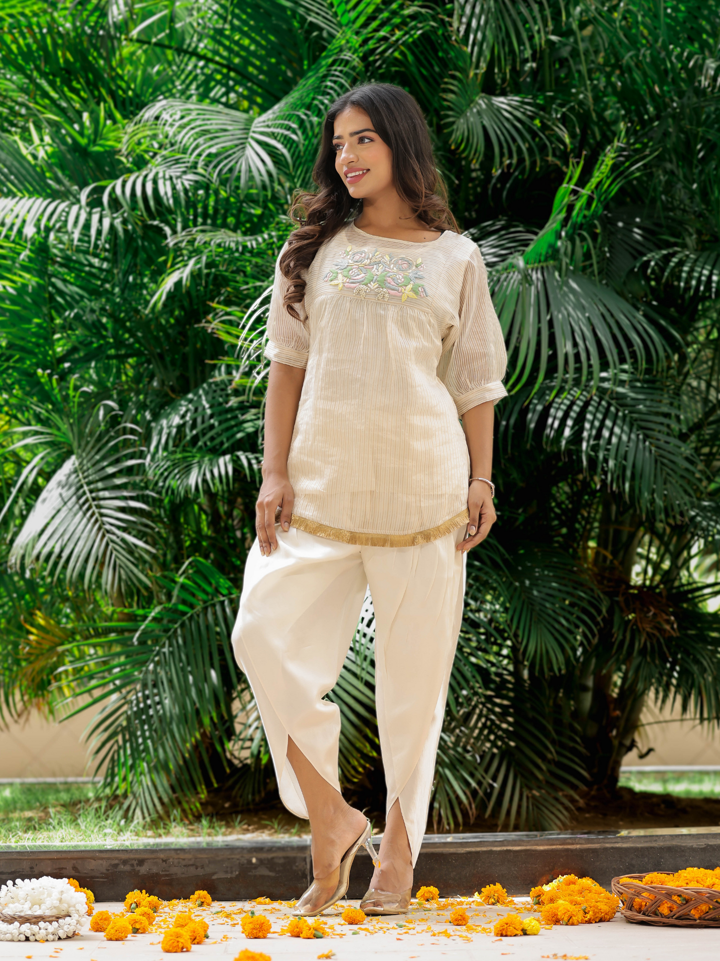 Resham Roses Ivory Dhoti Set