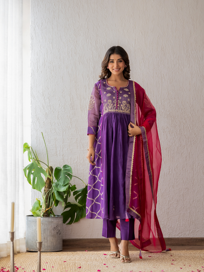 Purple Zari Suit Set