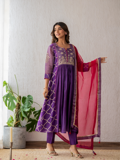 Purple Zari Suit Set