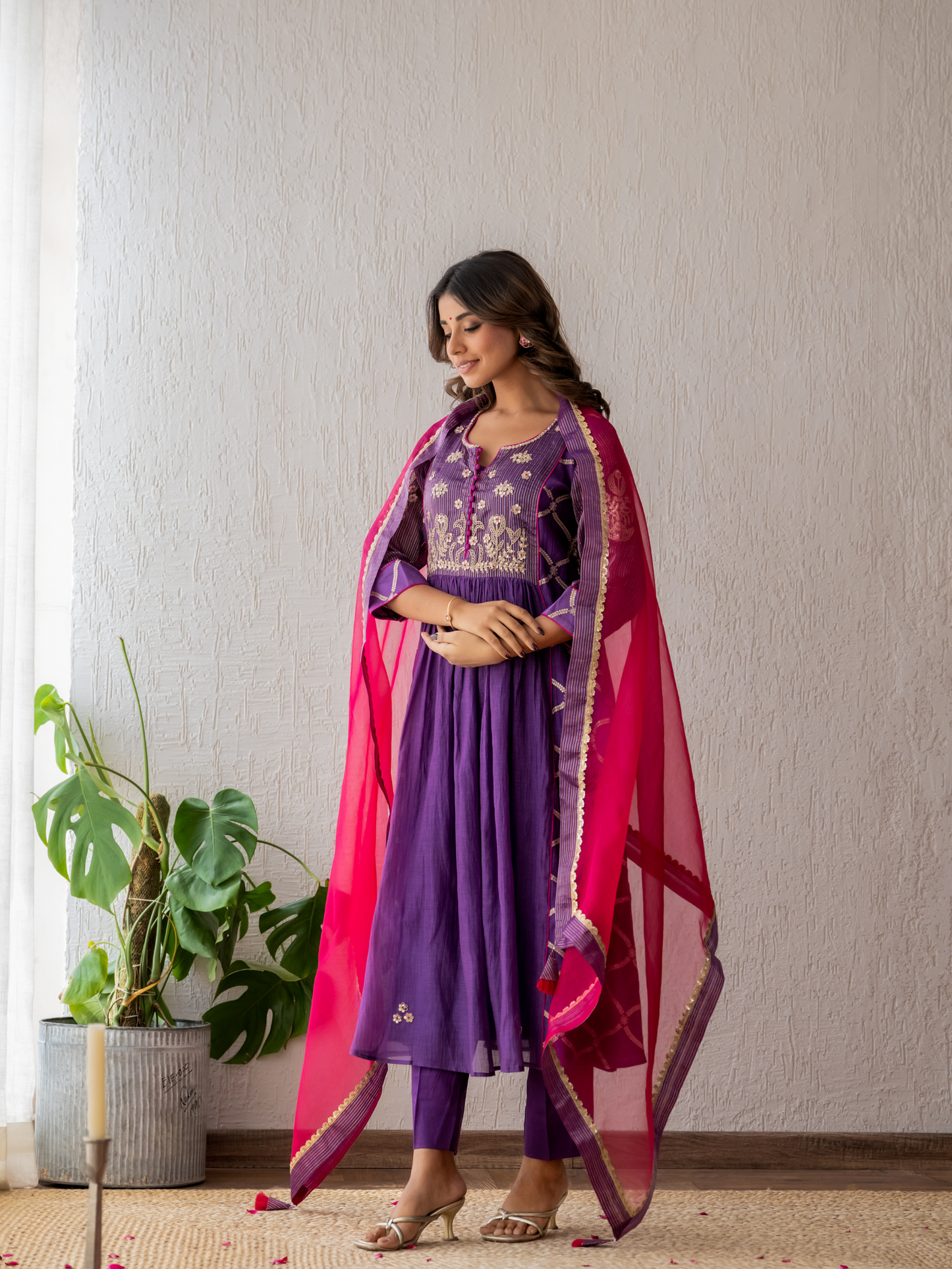 Purple Zari Suit Set