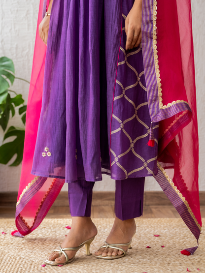 Purple Zari Suit Set