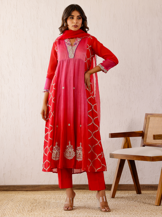 Red Zari Sitaara Anarkali