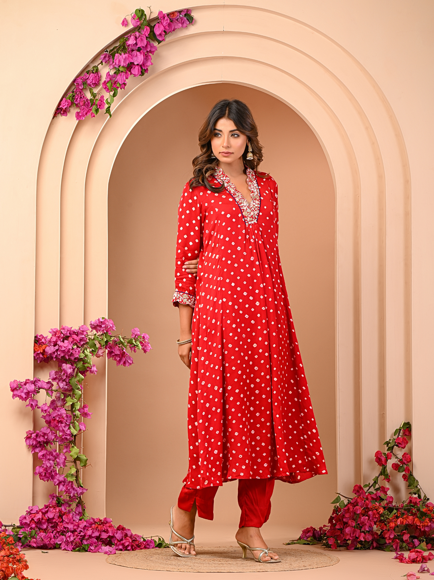 Royal Red Bhandej Kurta Set