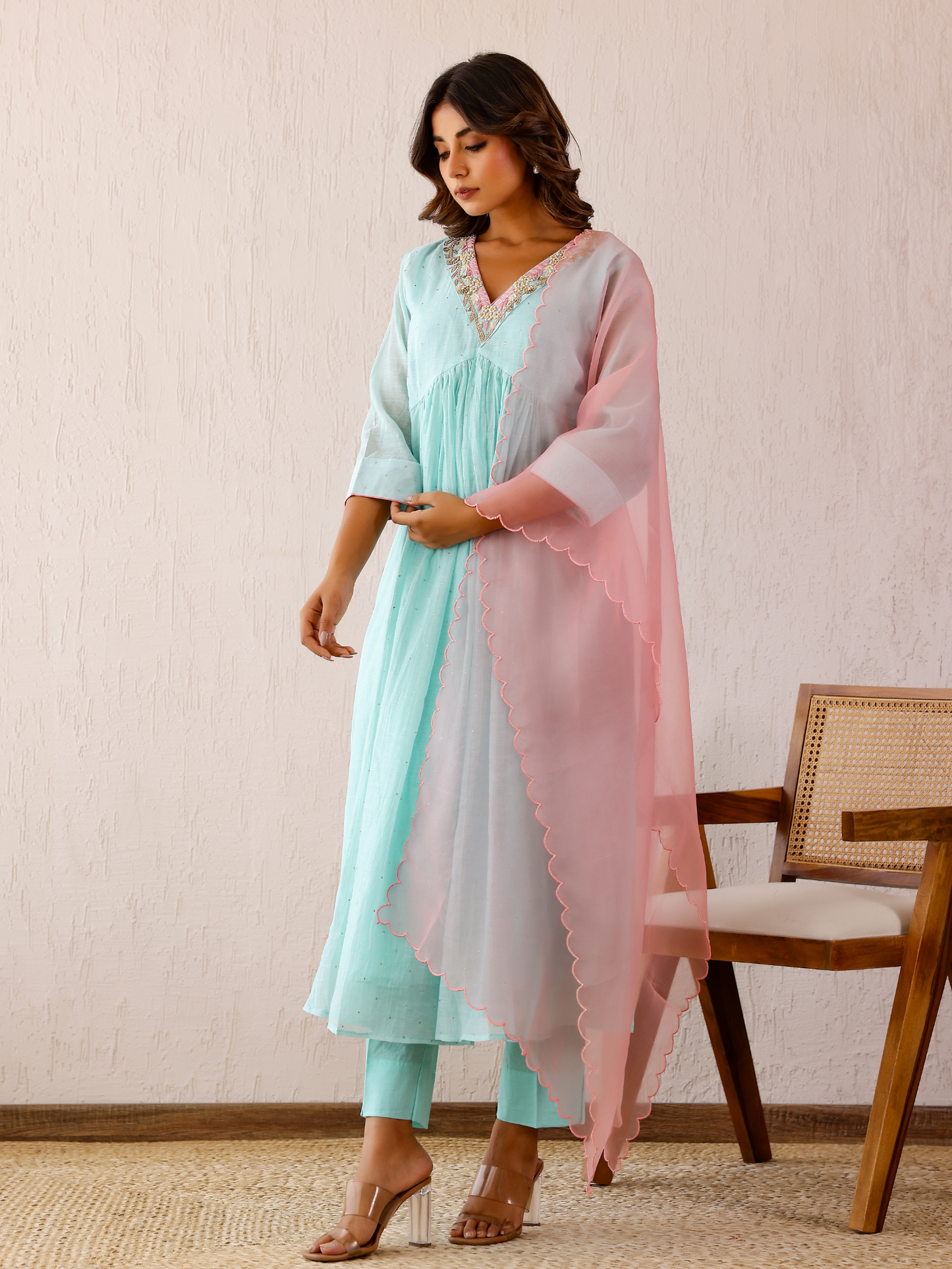 Ice Blue Mukaish Kurta Set