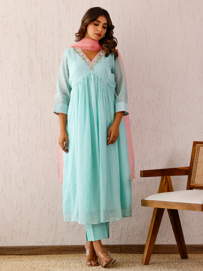 Ice Blue Mukaish Kurta Set