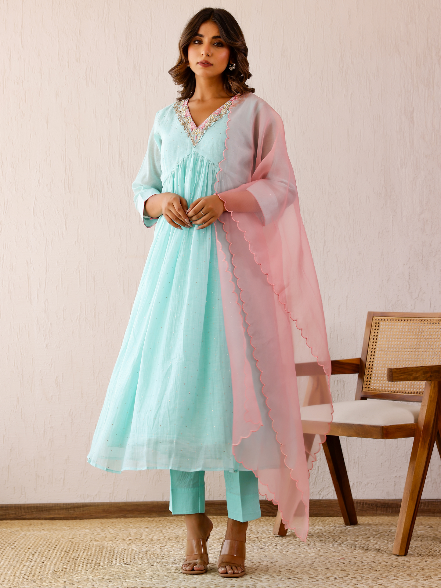 Ice Blue Mukaish Kurta Set