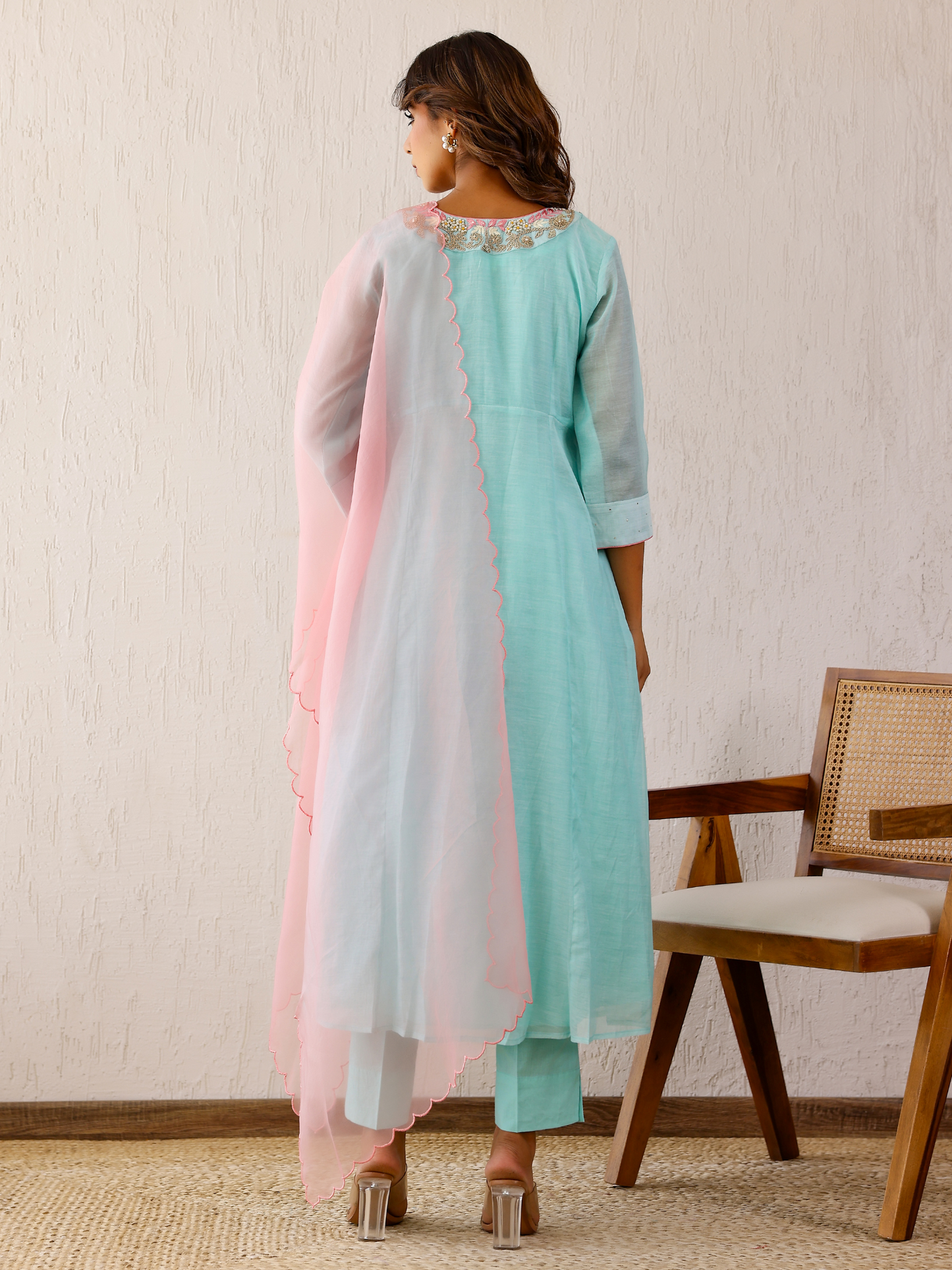 Ice Blue Mukaish Kurta Set