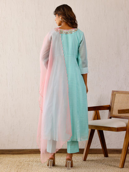 Ice Blue Mukaish Kurta Set