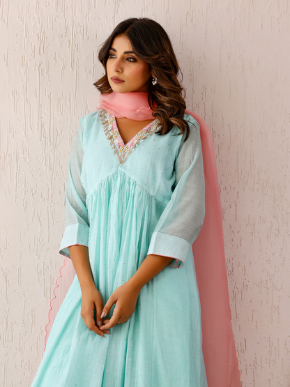 Ice Blue Mukaish Kurta Set