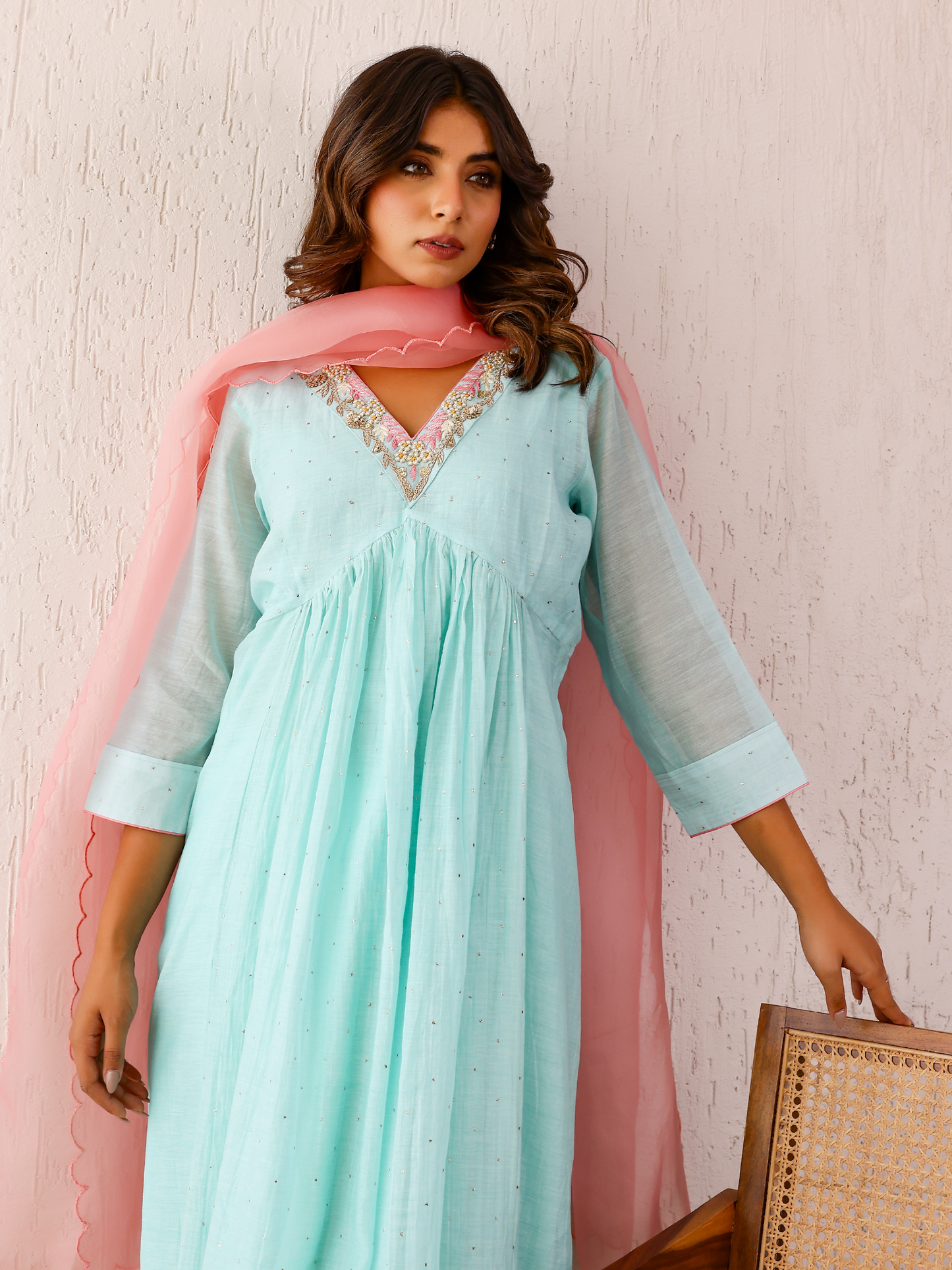 Ice Blue Mukaish Kurta Set