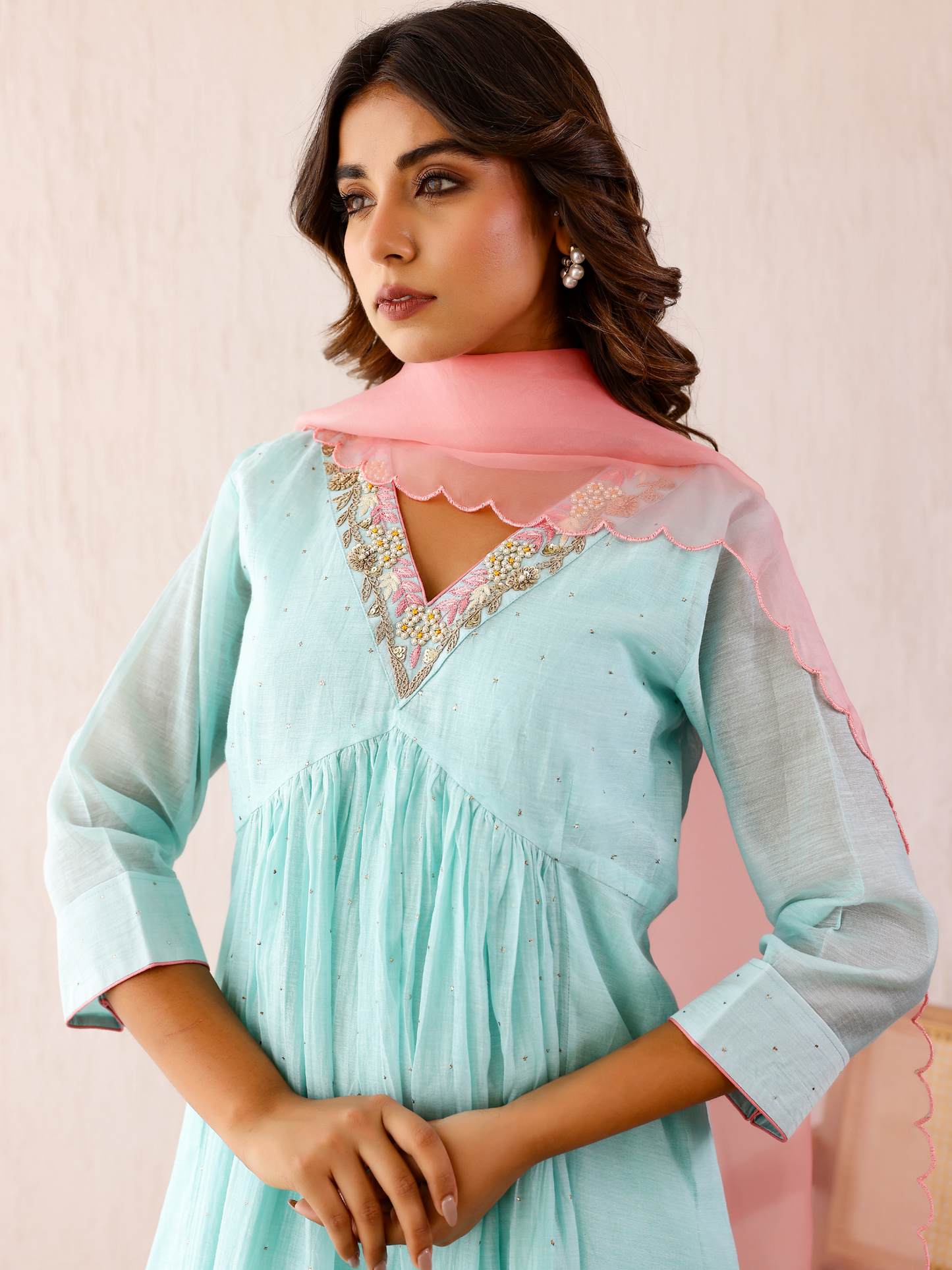 Ice Blue Mukaish Kurta Set