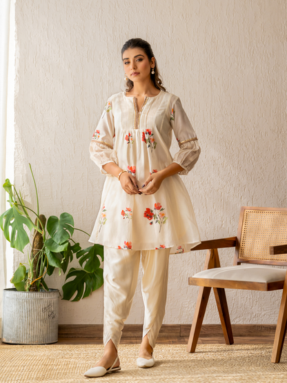 Ivory Bloom Kurta Dhoti Set