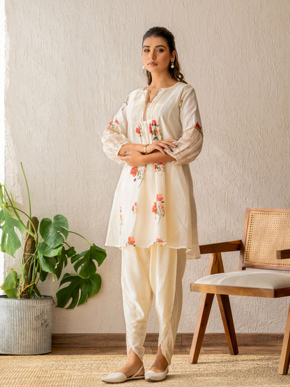 Ivory Bloom Kurta Dhoti Set