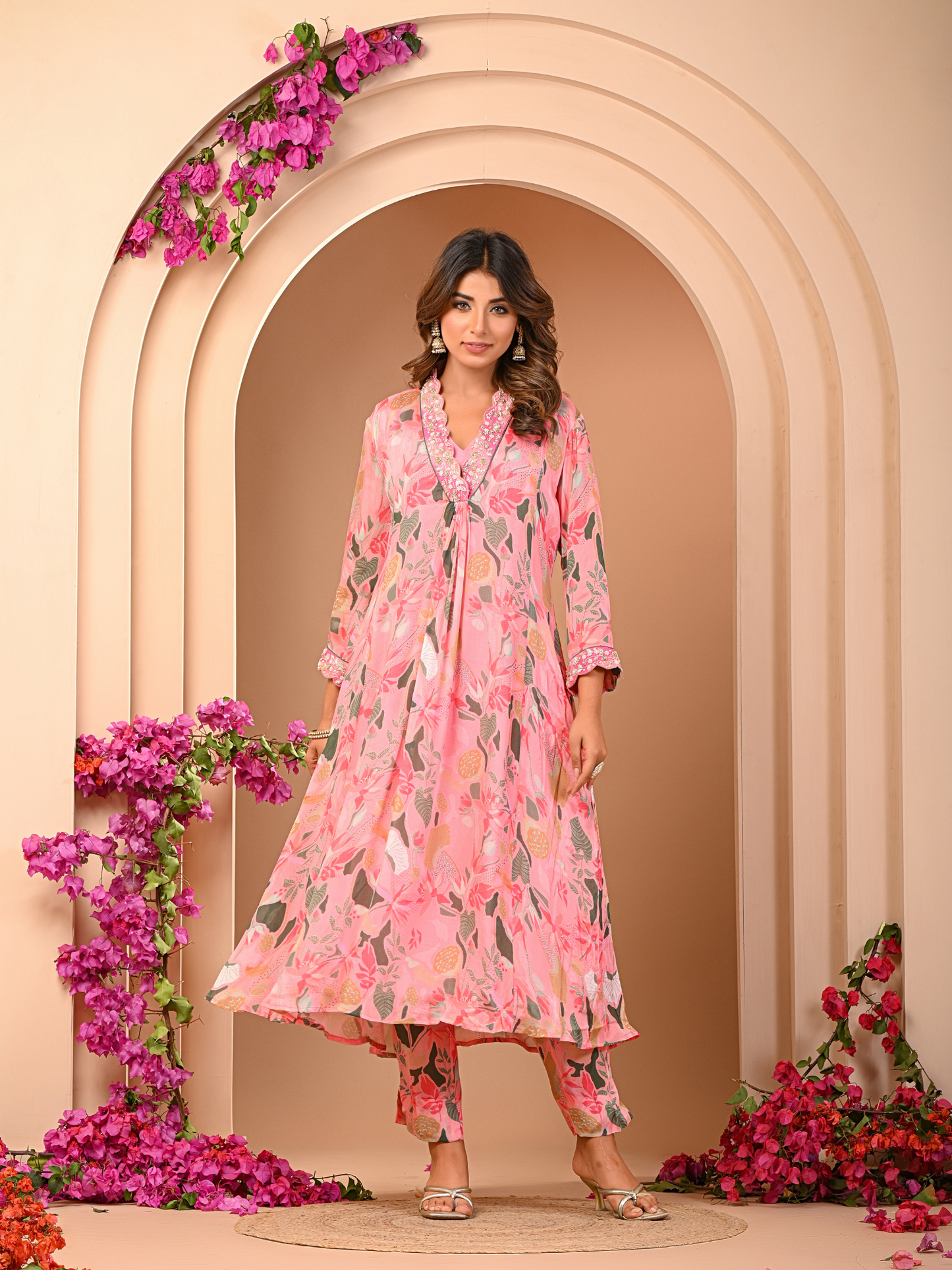 Pink Floral Kurta Set