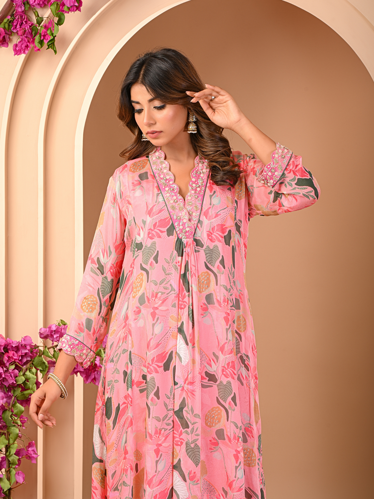 Pink Floral Kurta Set