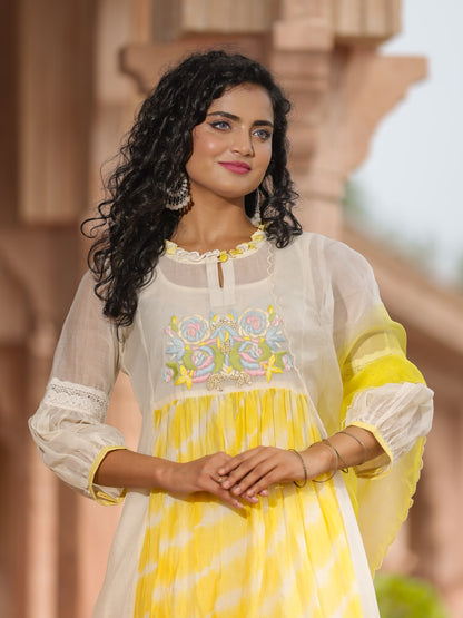 Resham Roses Ivory & Yellow Kurta Set