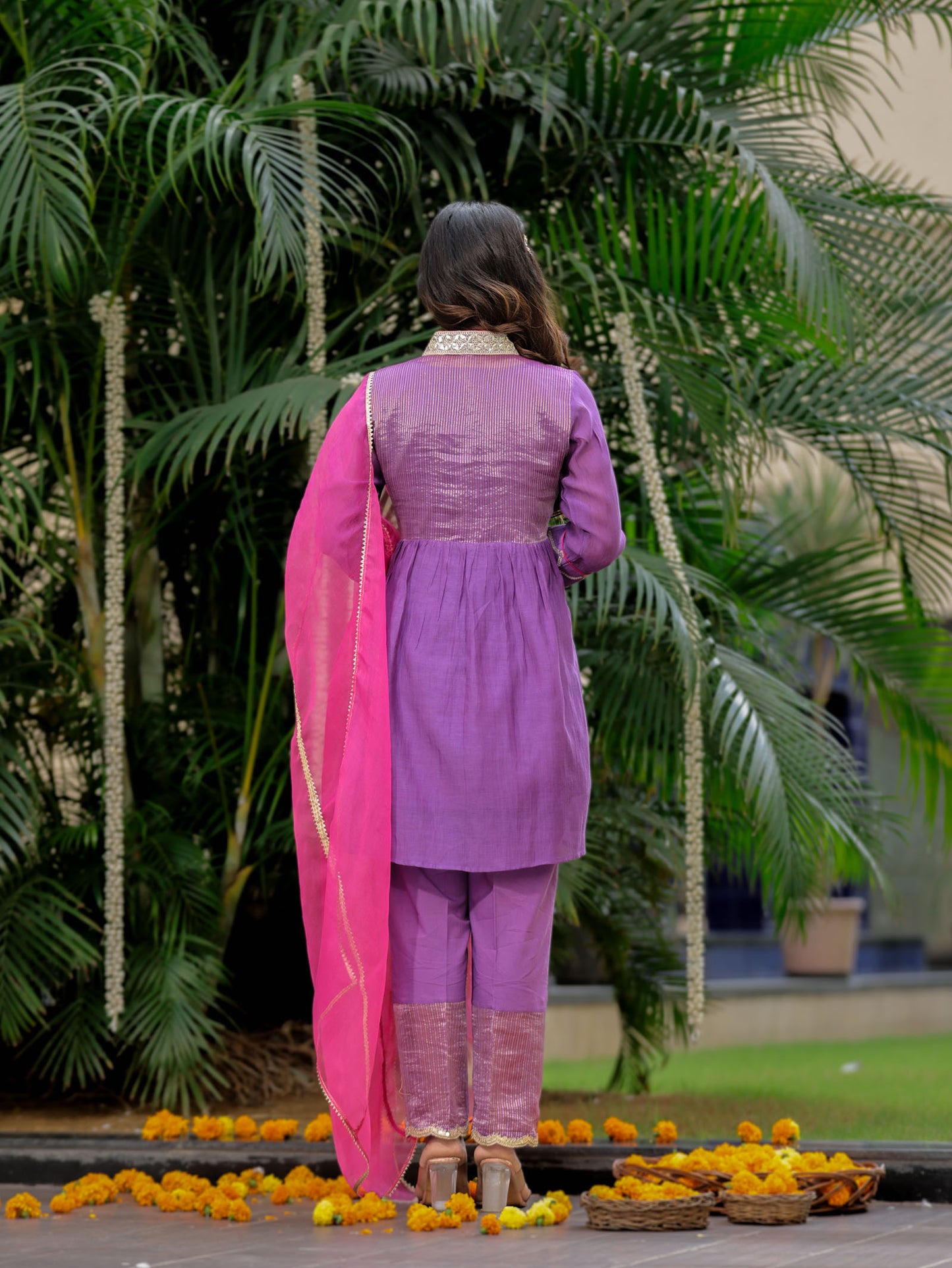 Purple Zari Gota Short Kurta Set