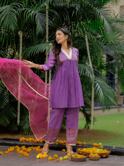 Purple Zari Gota Short Kurta Set