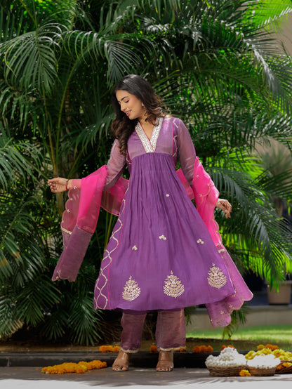 Purple Zari Gota Anarkali