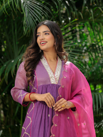 Purple Zari Gota Anarkali