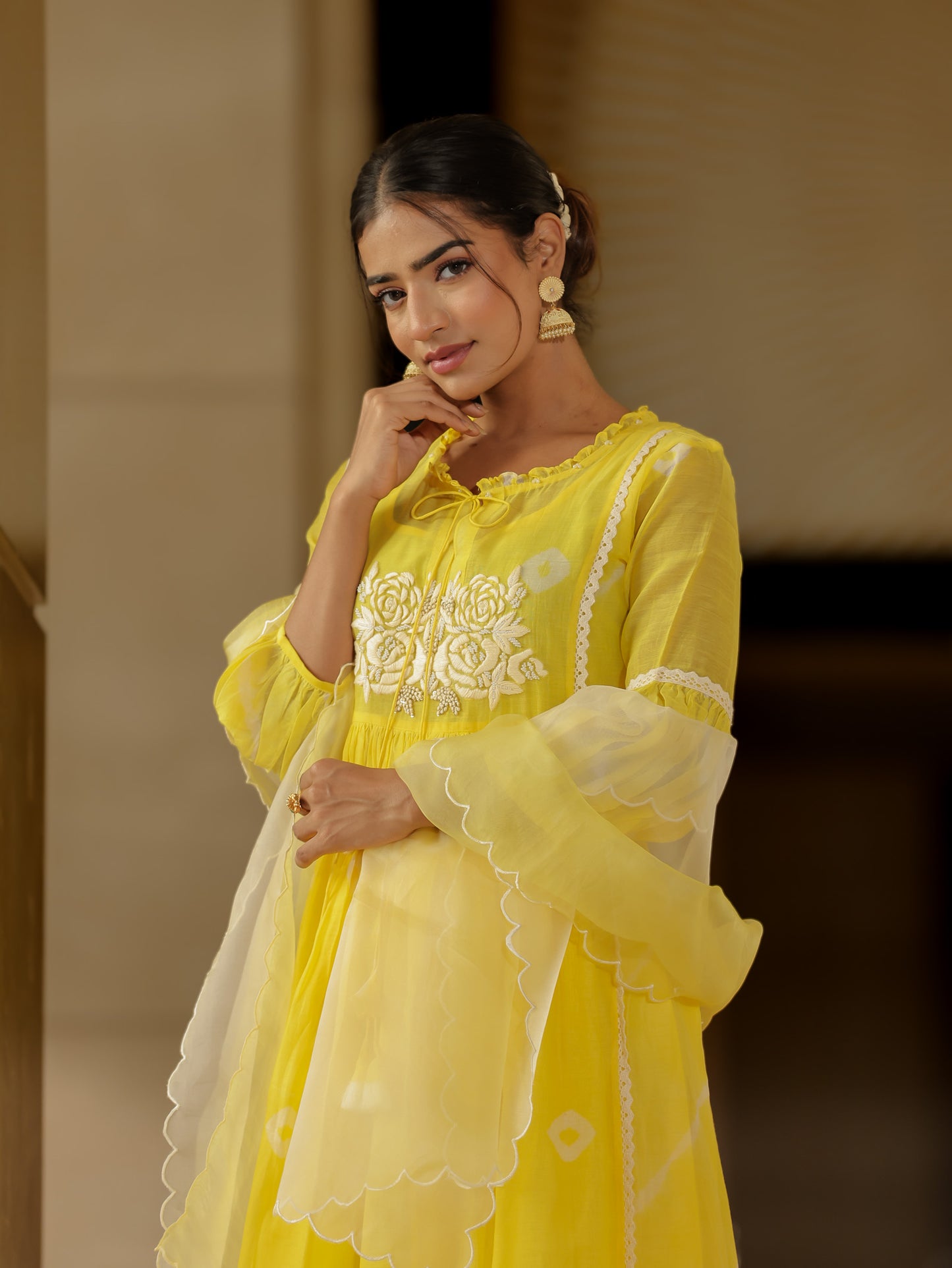 Resham Roses Yellow Kurta Set